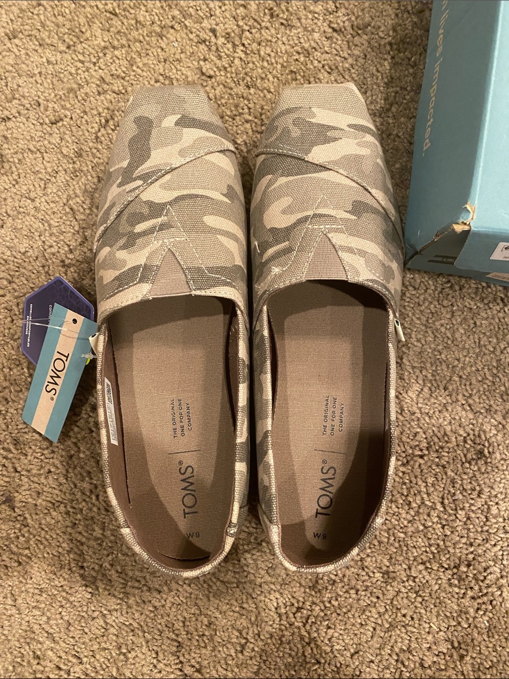 TOMS Women's Camo Slip-On Flats in Beige and Taupe 9